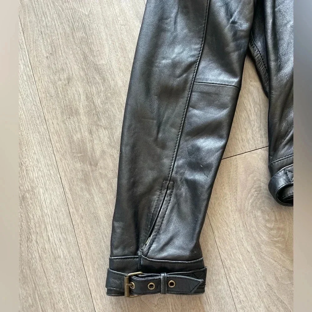 Metro 7 Vintage 90s Black Leather Biker Jacket Full Zip Women’s 12